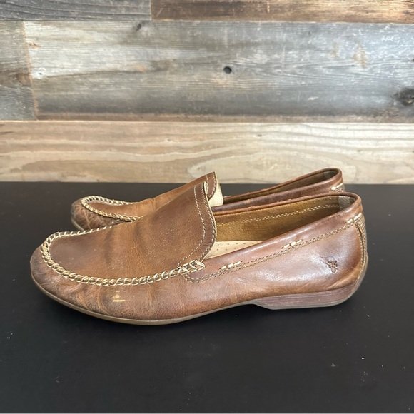 Frye Mens Lewis Venetian Loafers Size 10.5 Brown Leather Moc Toe Slip On Shoes - Picture 1 of 9